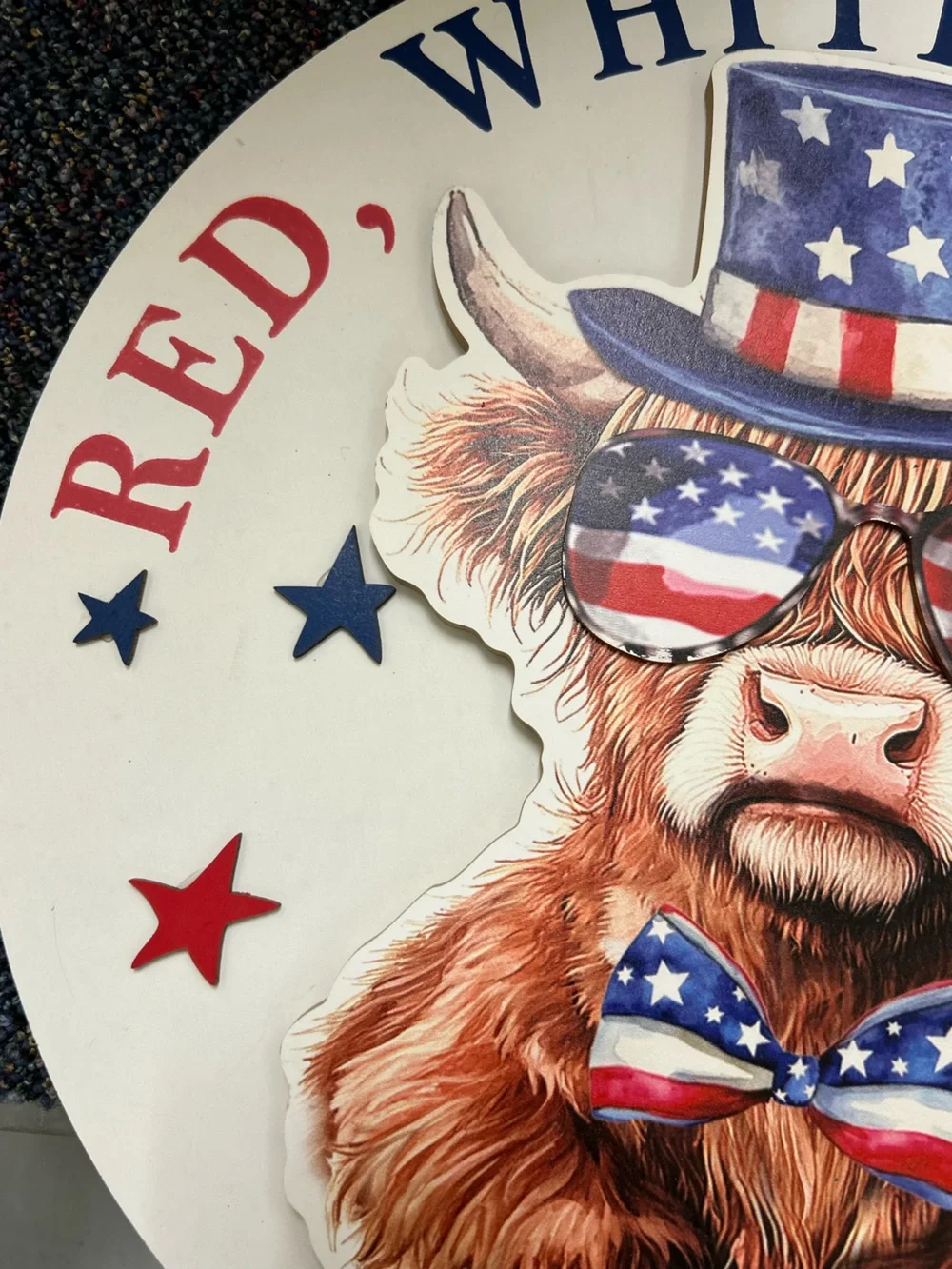 Hobby Lobby Patriotic Red White and Blue Cow Wall Sign - Read